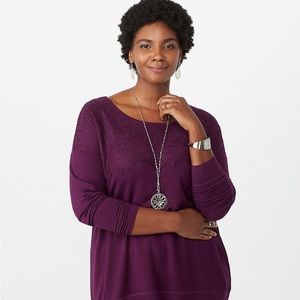 Westport Purple Pullover 3/4 Sleeve Top, 2X, NWT